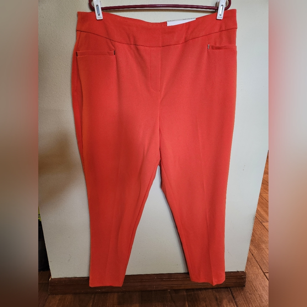 NWT Cato Plus Size 18/20W Mid-Rise Slim Ankle Pants Tiger Lily Orange Coral - Picture 2 of 10